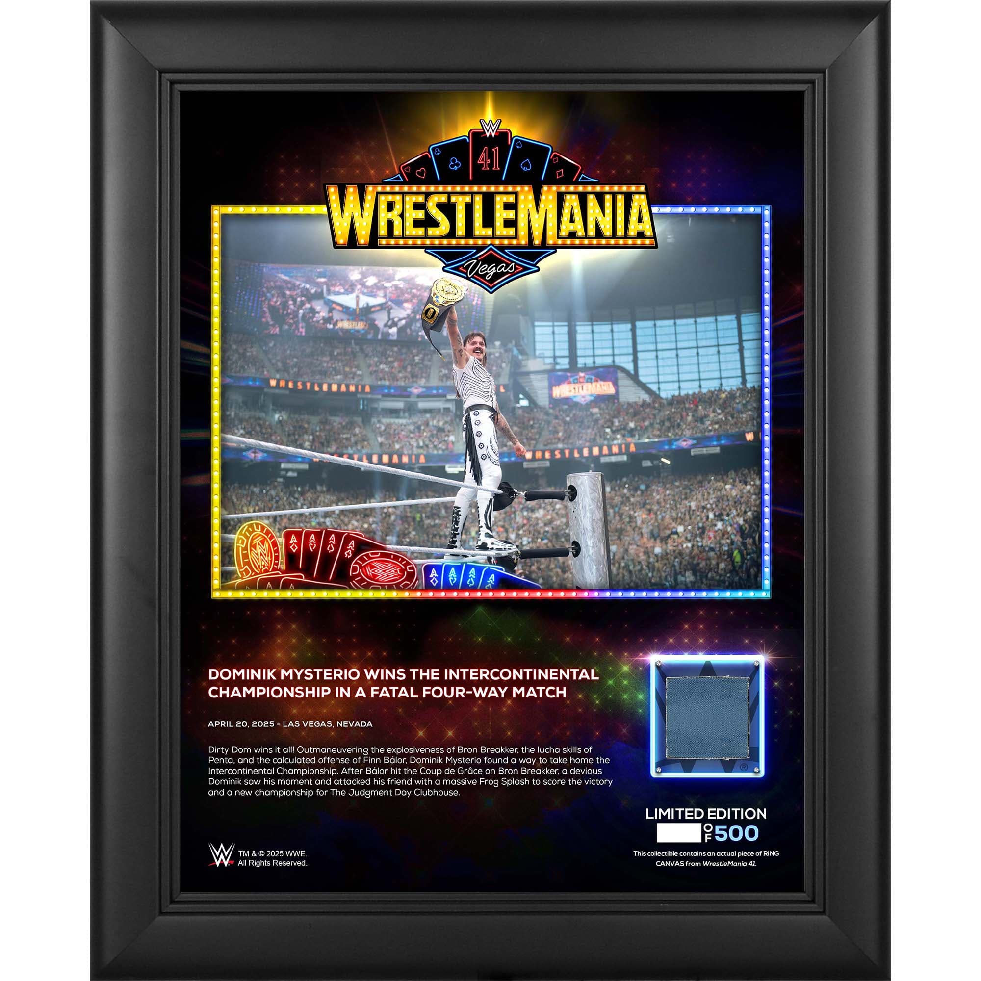 Dominik Mysterio WrestleMania 41 Night 2 Framed Collage with Match-Used Canvas